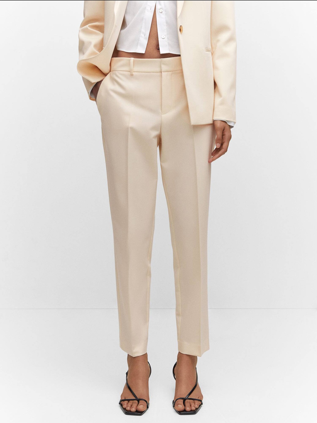 

MANGO Women Straight Fit Formal Trousers, Cream