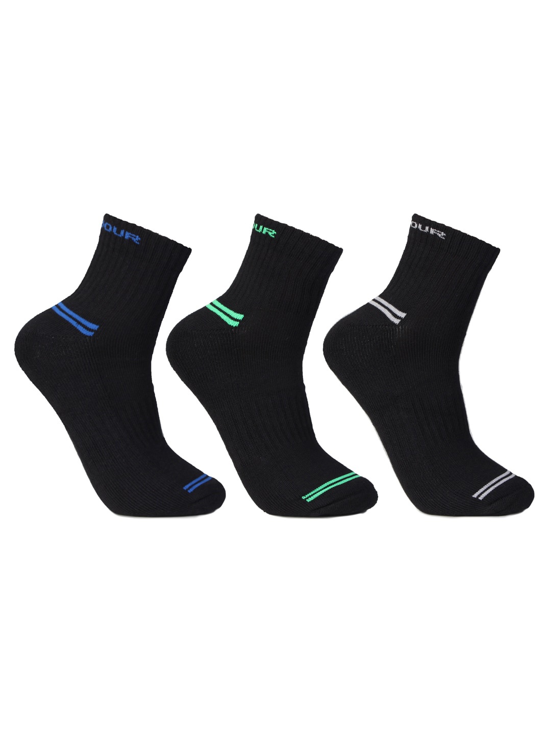 Bonjour Men Pack Of 3 Cotton Ankle Length Socks, Black