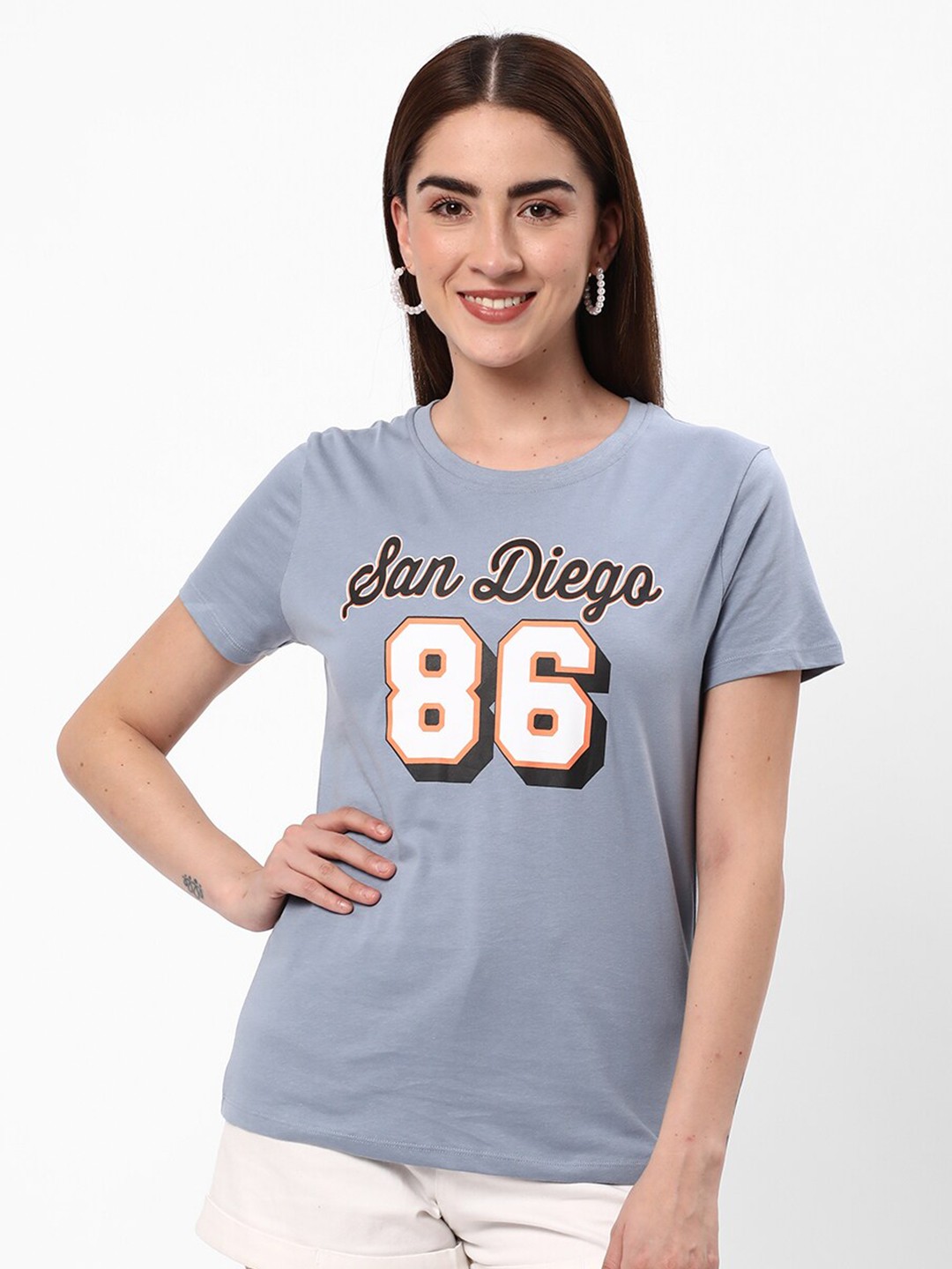 

R&B Typography Printed Cotton T-shirt, Blue