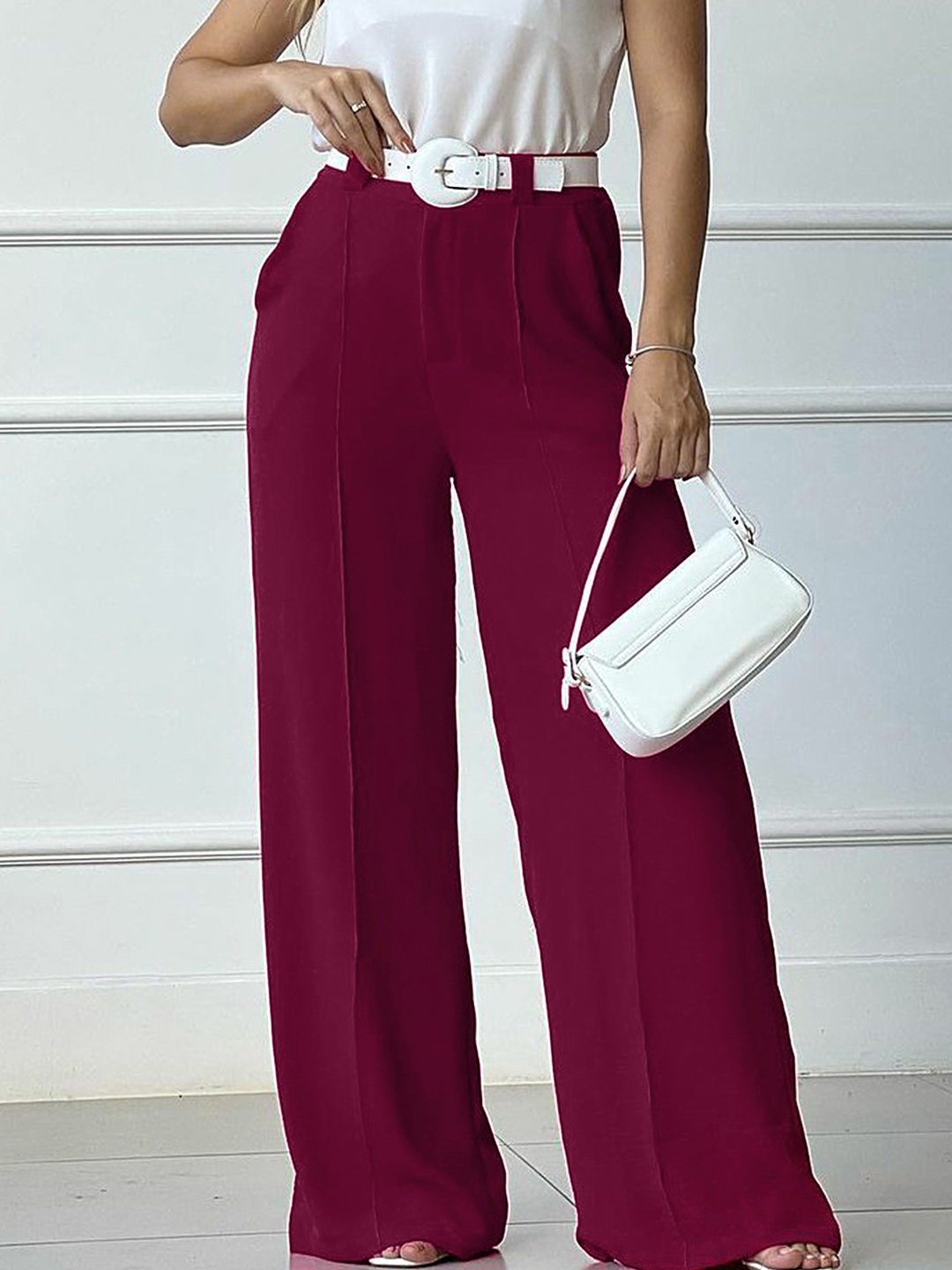 

LULU & SKY Women Mid-Rise Parallel Trousers, Red