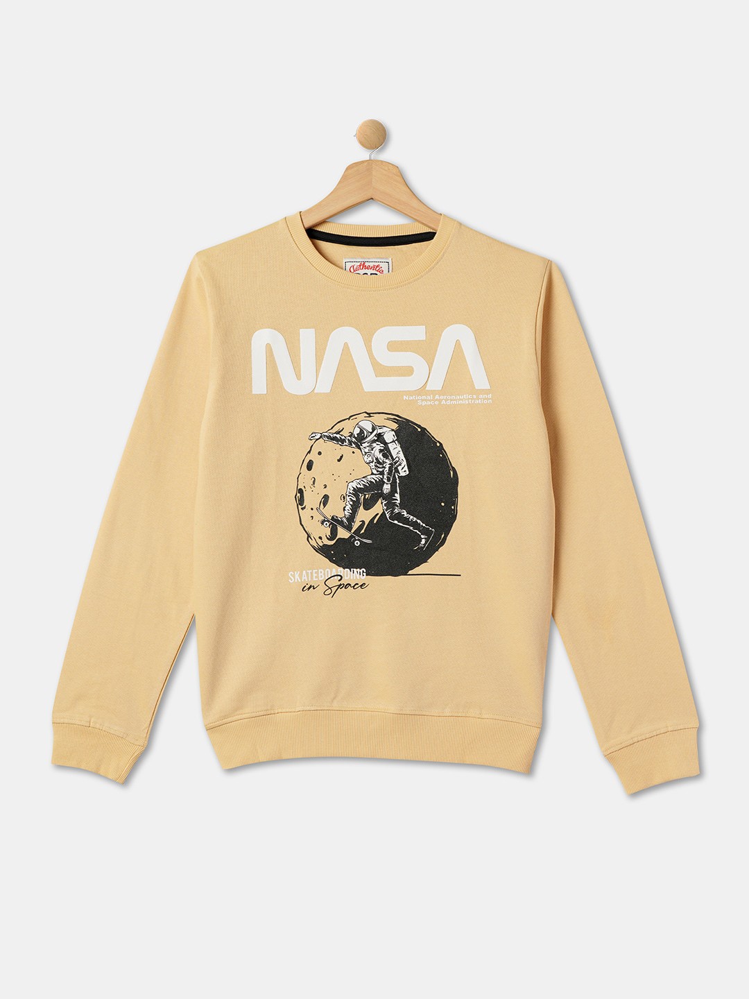 

R&B Boys Typography Printed Pullover Cotton Sweatshirt, Beige