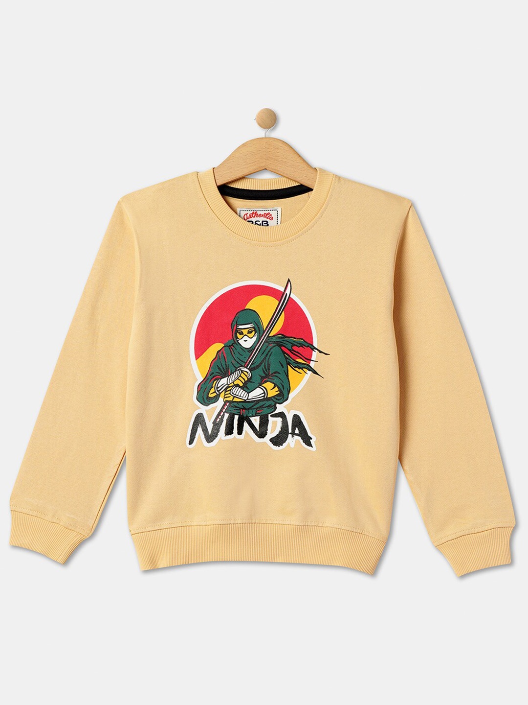 

R&B Boys Graphic Printed Cotton Sweatshirt, Beige