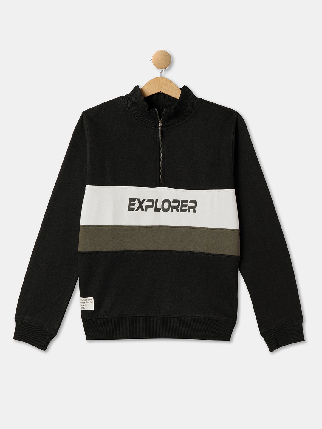 

R&B Boys Striped Printed Mock Collar Cotton Pullover Sweatshirt, Black