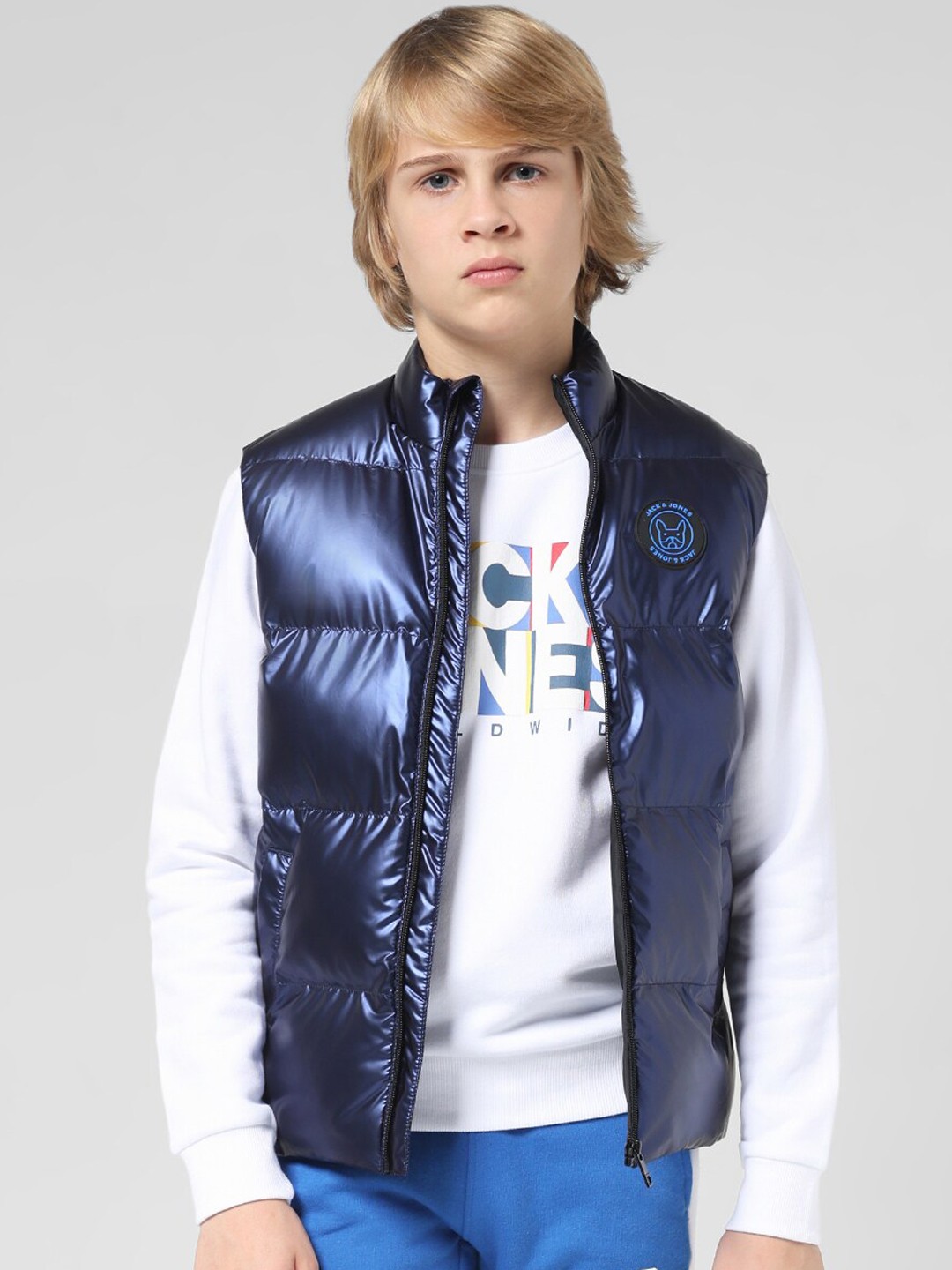 

Jack & Jones Junior Boys Mock Collar Puffer Jacket, Blue