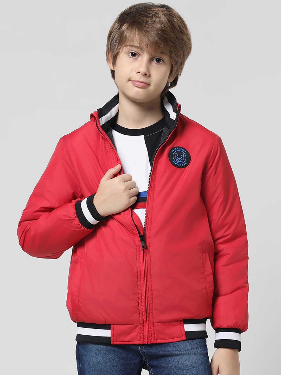 

Jack & Jones Junior Boys Mock Collar Bomber Jacket, Red