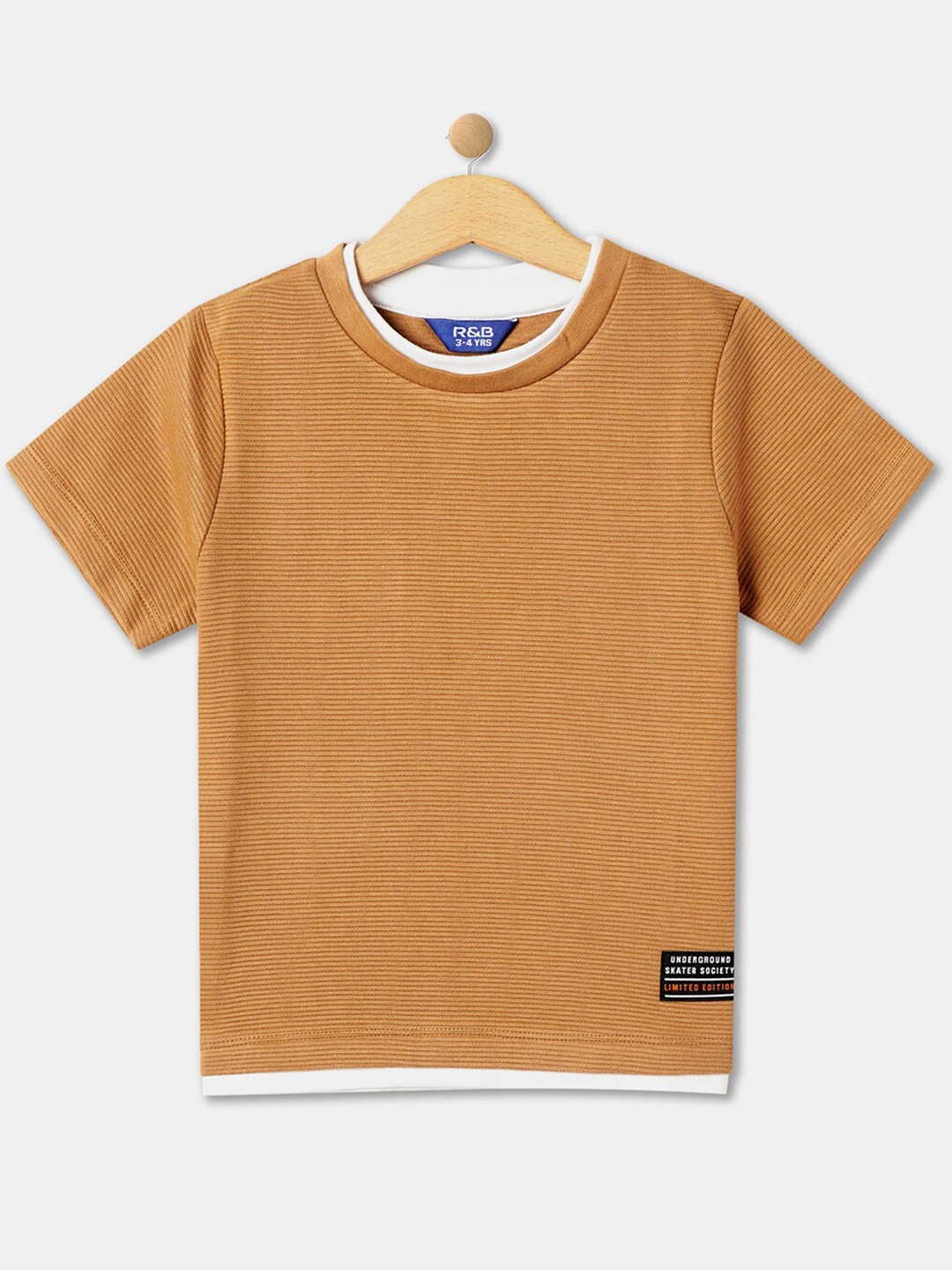 

R&B Boys Striped Cotton T-shirt, Mustard