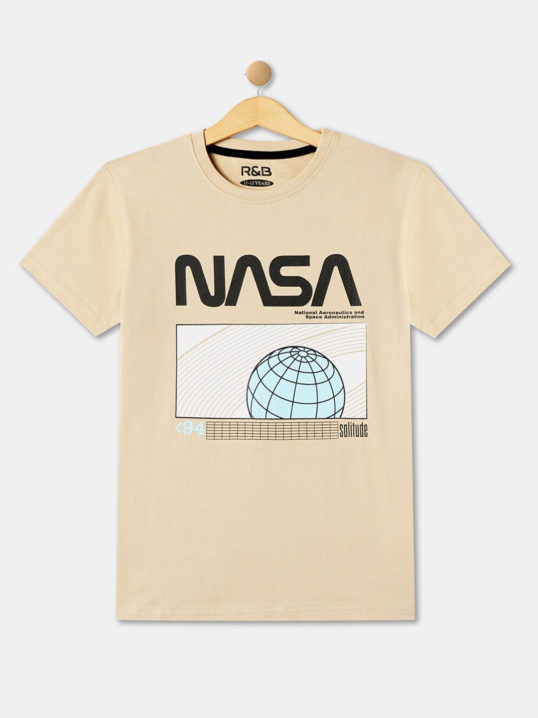 

R&B Boys Typography Printed Cotton Casual T-shirt, Beige