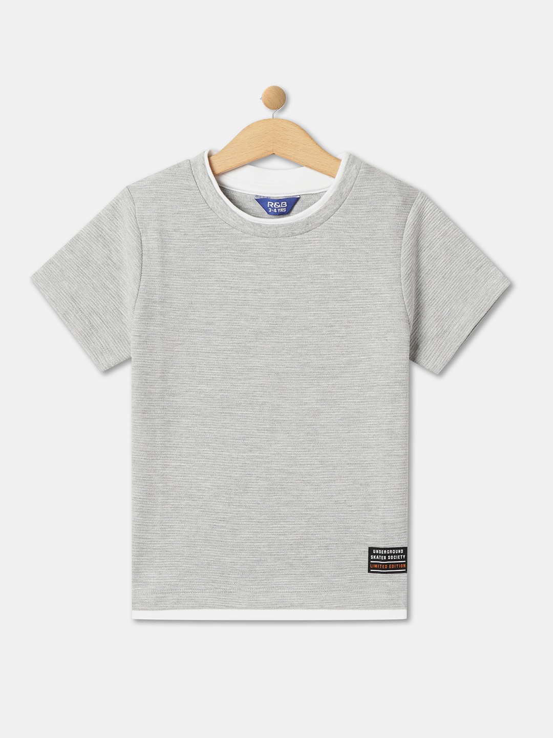 

R&B Boys Striped Round Neck Cotton T-shirt, White