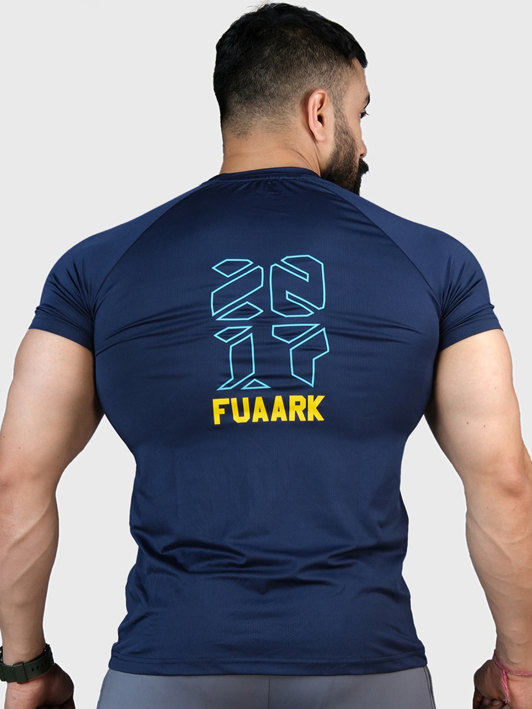 

FUAARK Typography Printed Raglan Sleeves Anti Odour Slim Fit Training Or Gym T-shirt, Navy blue