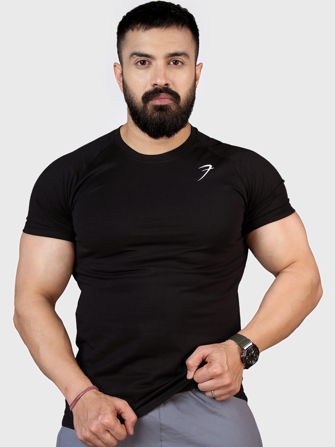 

FUAARK Raglan Sleeves Anti Odour Slim Fit Training Or Gym T-shirt, Black