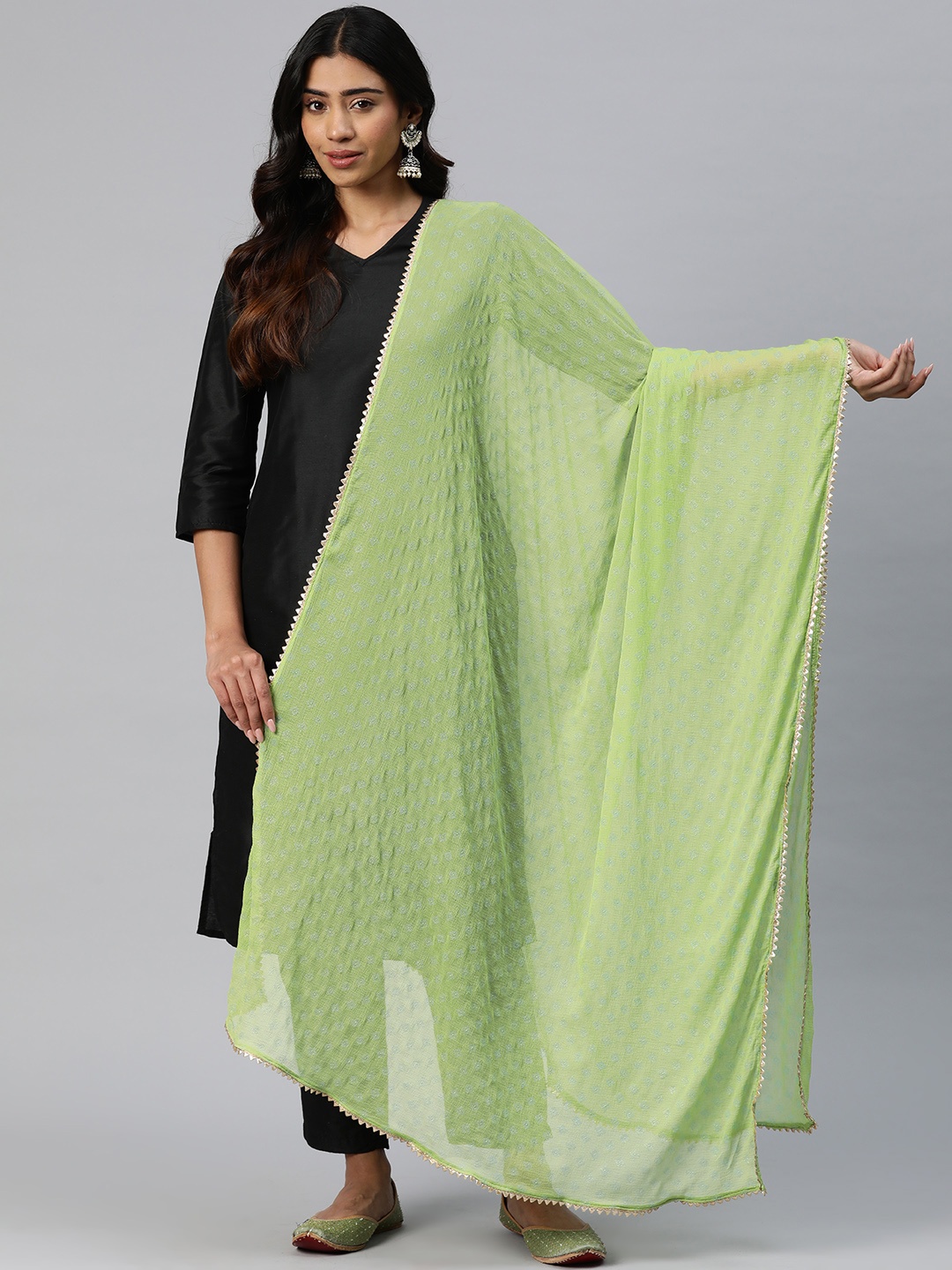 

Rang Gali Ethnic Motifs Printed Pure Chiffon Dupatta with Gotta Patti, Sea green