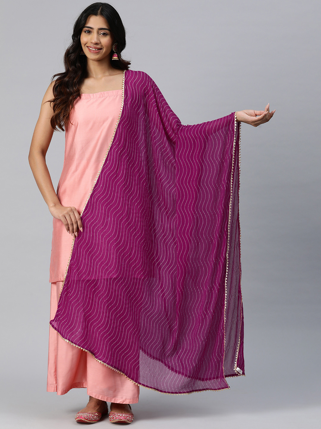 

Rang Gali Printed Pure Chiffon Dupatta with Gotta Patti, Burgundy