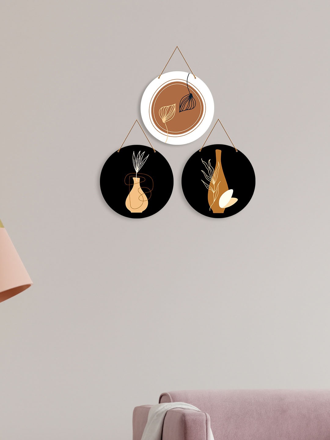 

ArtVibes Black & Brown 3-Pieces Line Art Wooden Wall Hangings