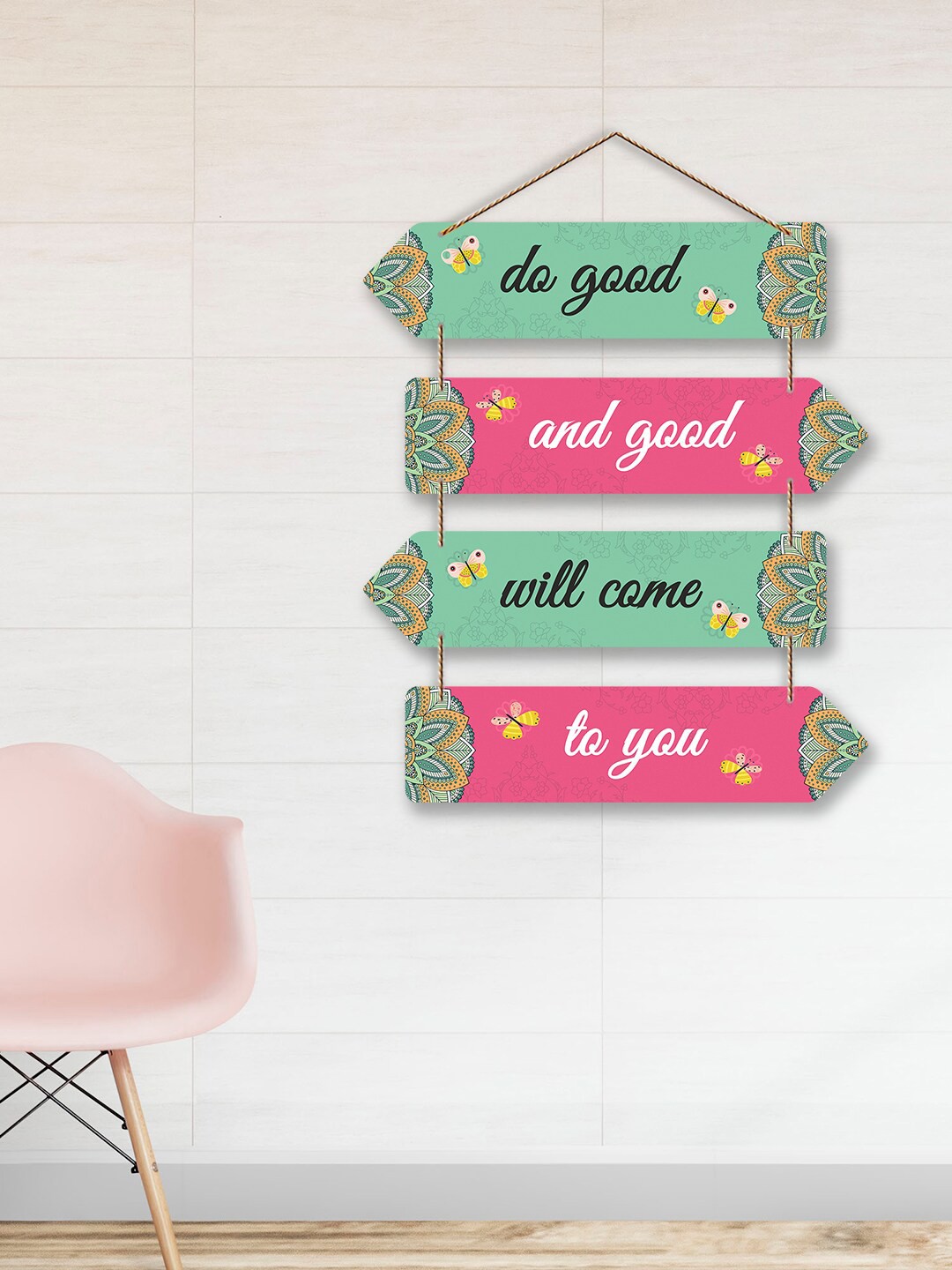 

ArtVibes Pink & Green Motivational Quotes Rectangle Wooden Wall Hanging