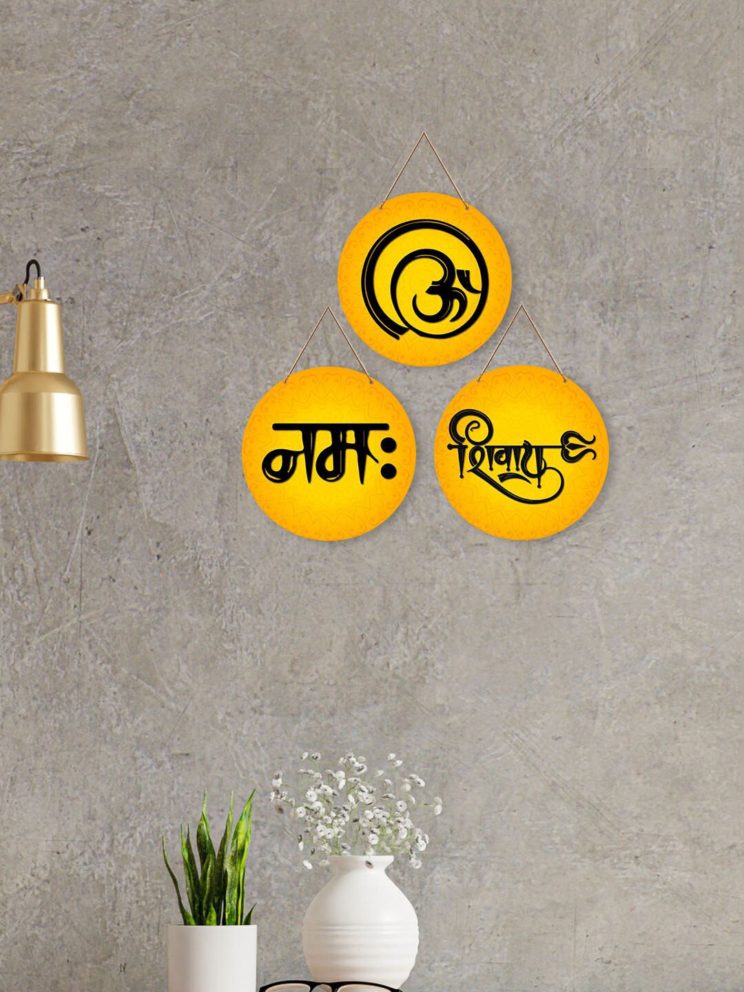 

ArtVibes 3 Pcs Yellow & Black Mantra Quotes Wooden Wall Hangings