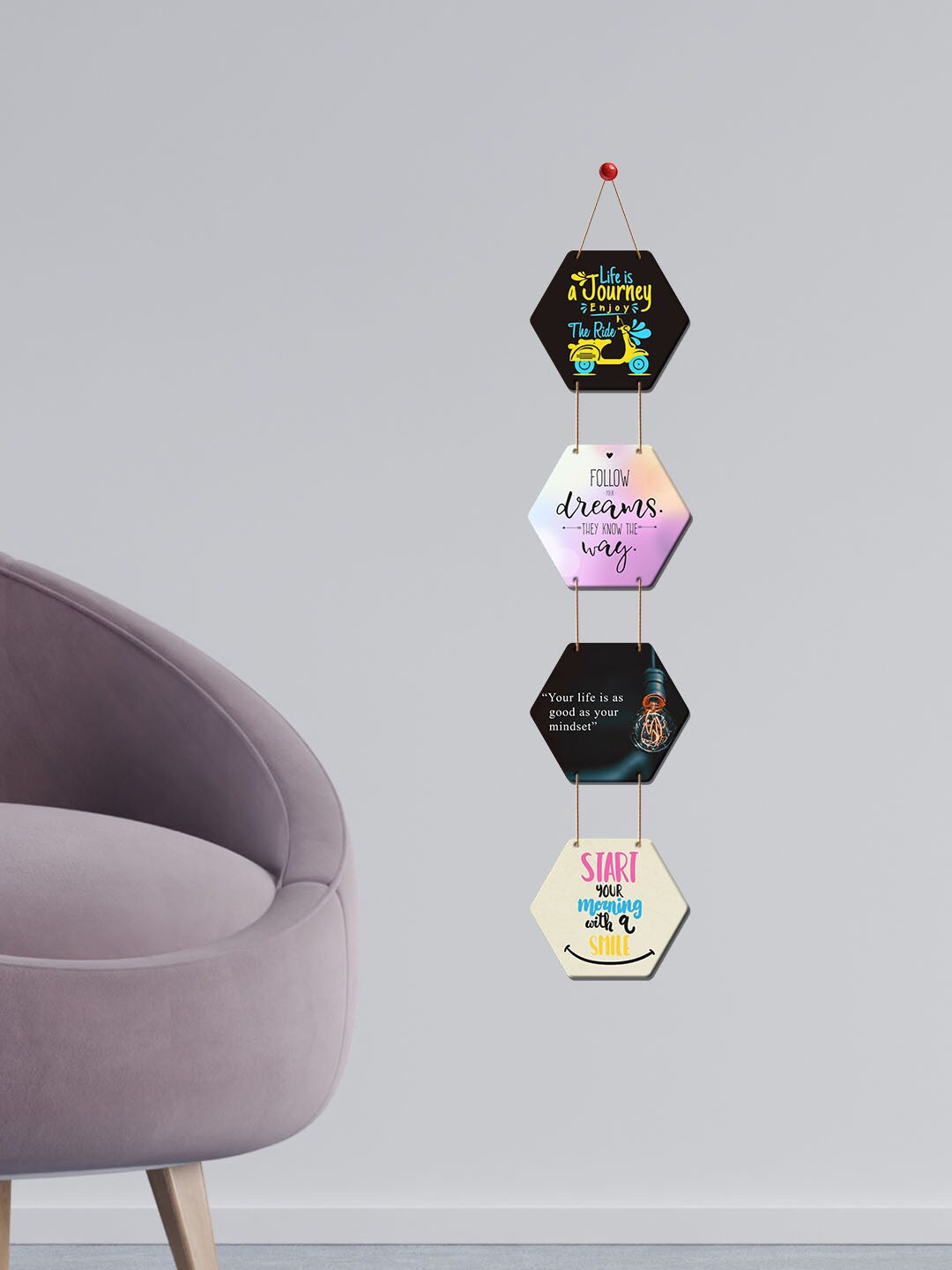 

ArtVibes Purple & Black Motivational Quotes Hexagon Wooden Wall Hanging