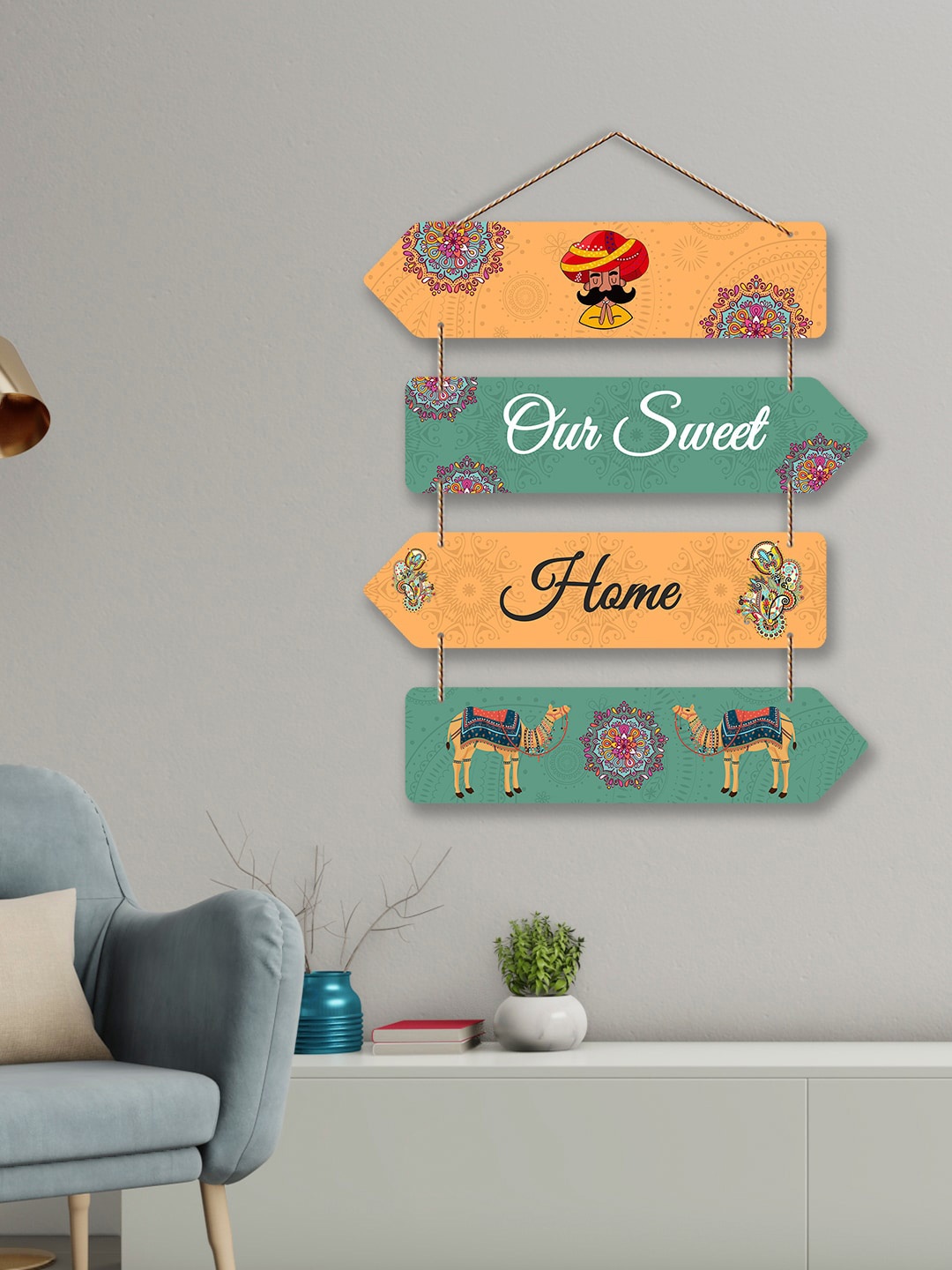 

ArtVibes Orange & Green Motivational Quotes Painted Rectangle Wooden Wall Hanging