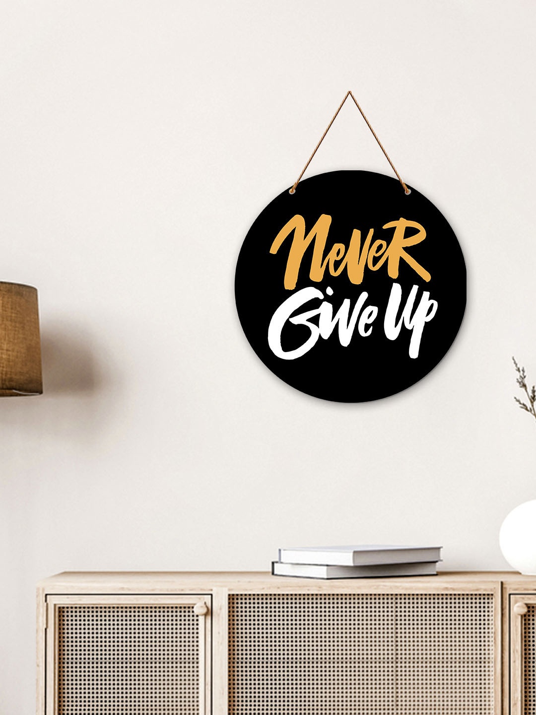 

ArtVibes Black & White Motivational Quotes Painted Round Wooden Wall Hanging