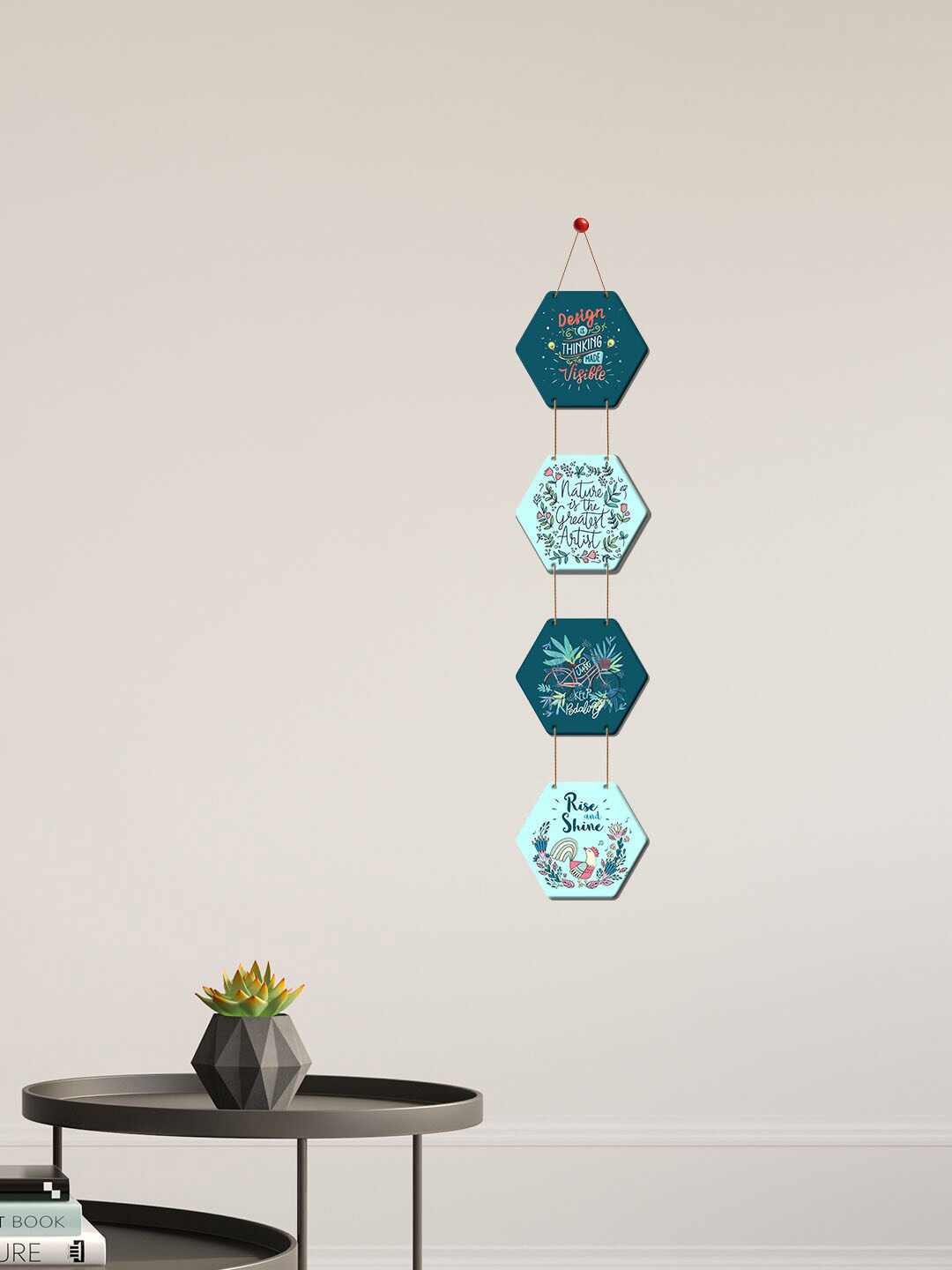 

ArtVibes Blue & Green Designer Quotes Painted Hexagon Wooden Wall Hanging