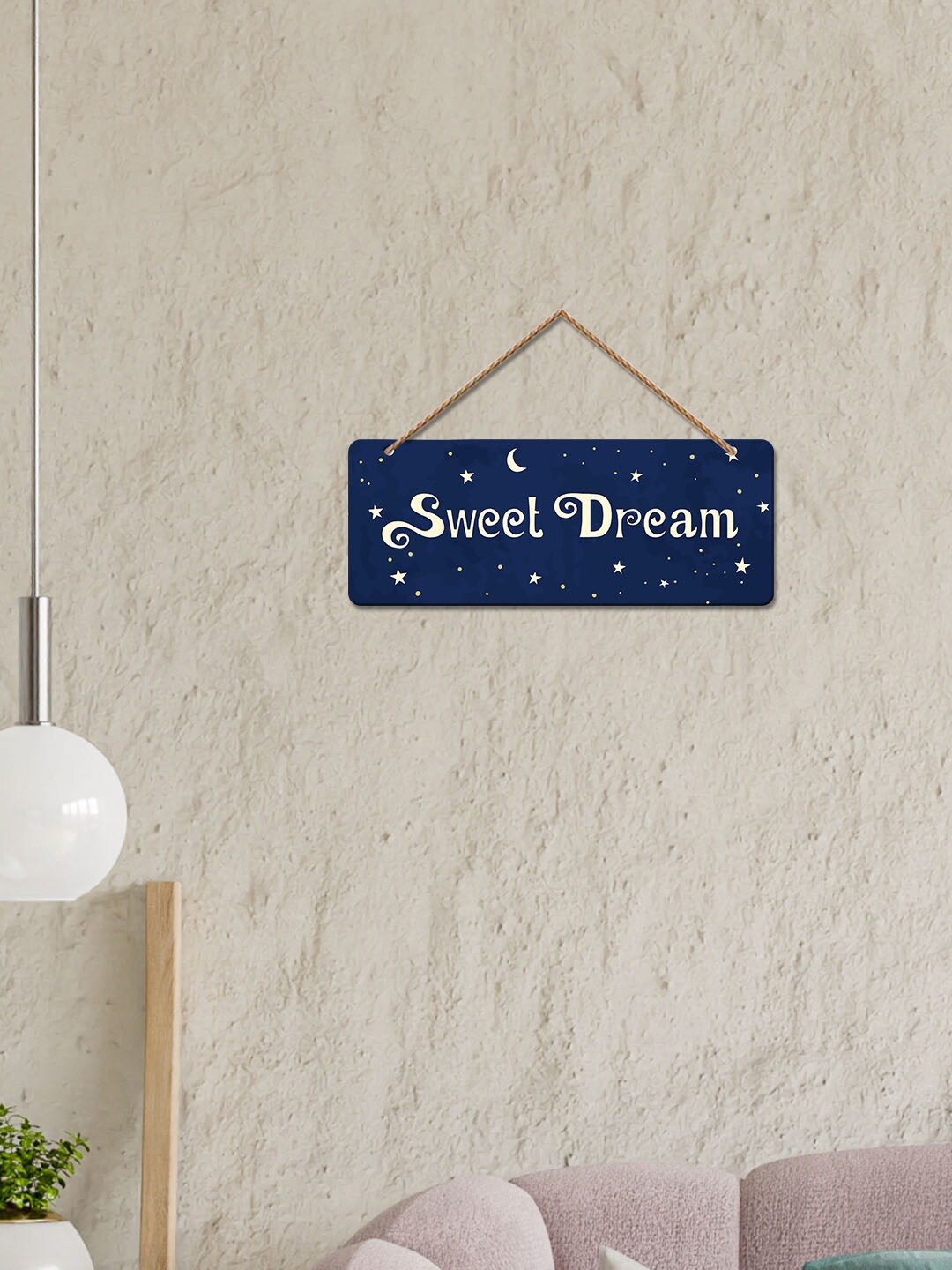 ArtVibes Navy Blue & Yellow Sweet Dream Quote Painted Wooden Wall Hanging