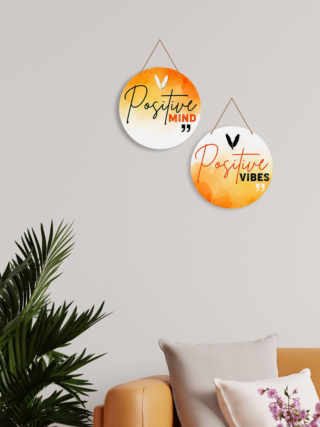 

ArtVibes Orange & White 2 Pieces Motivational Quote Painted Wooden Wall Hangings