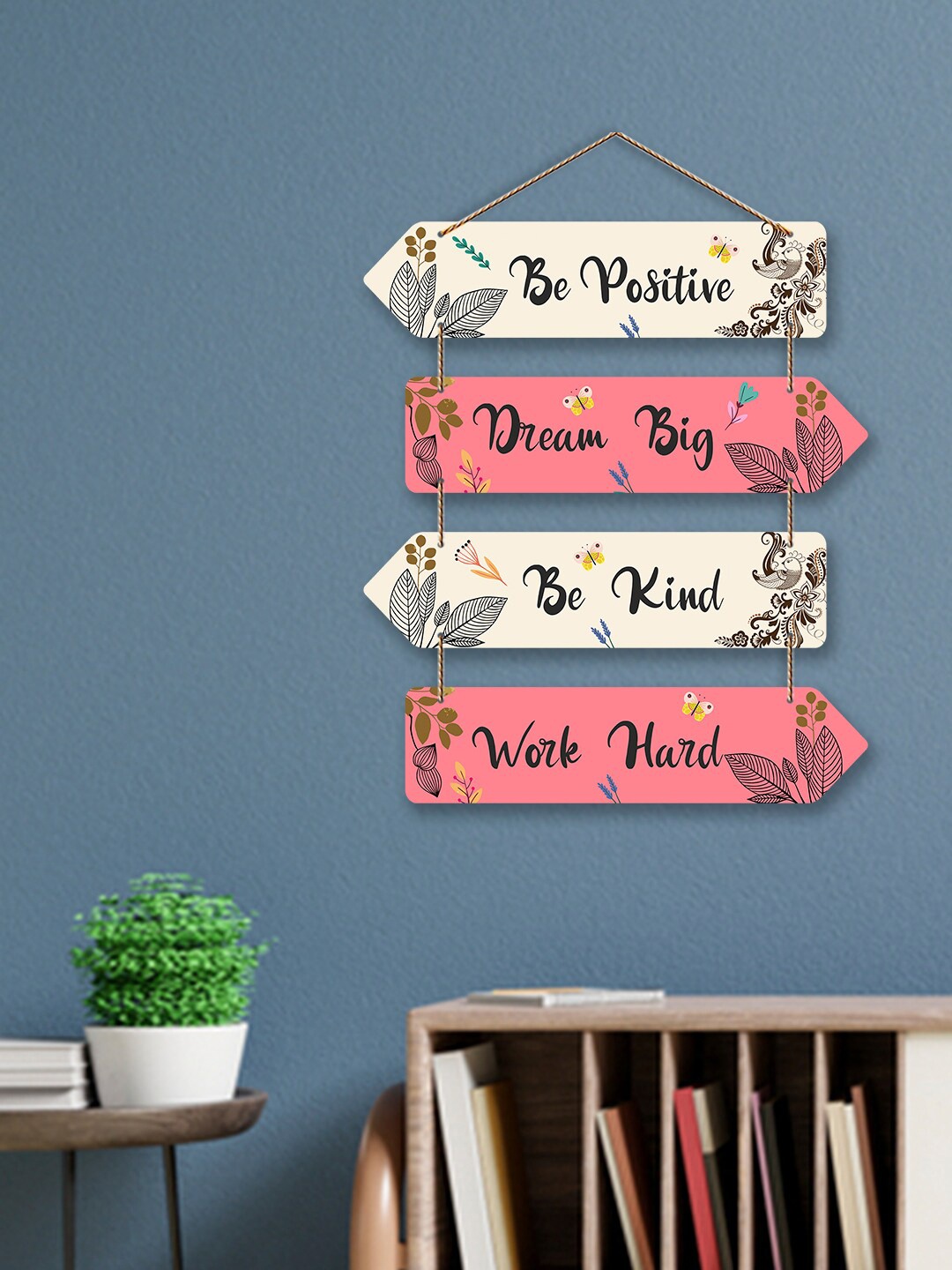 

ArtVibes Pink & Pink & White Motivational Quotes Painted Rectangle Wooden Wall Hanging