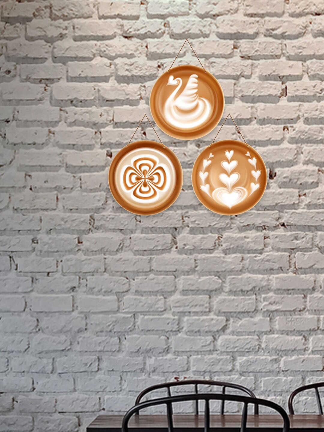 

ArtVibes Coffee Brown & Beige 3 Pieces Coffee Latte Art Painted Wooden Wall Hangings