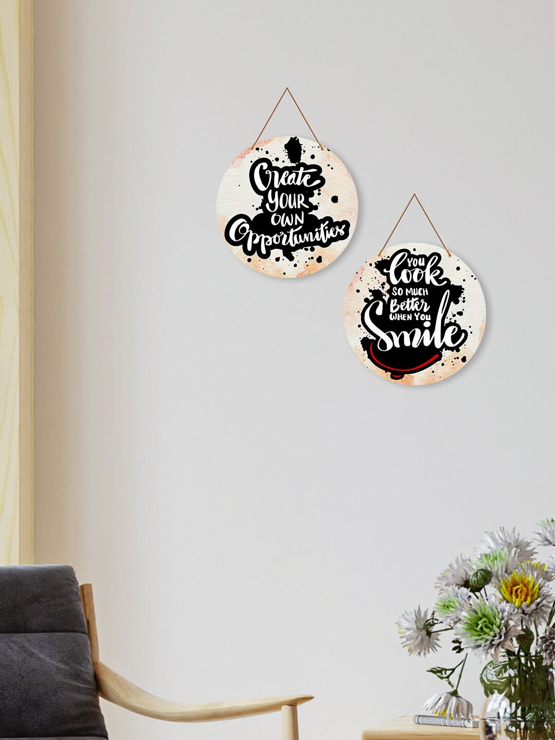 

ArtVibes Black & White 2 Pieces Motivational Quote Painted Wooden Wall Hangings