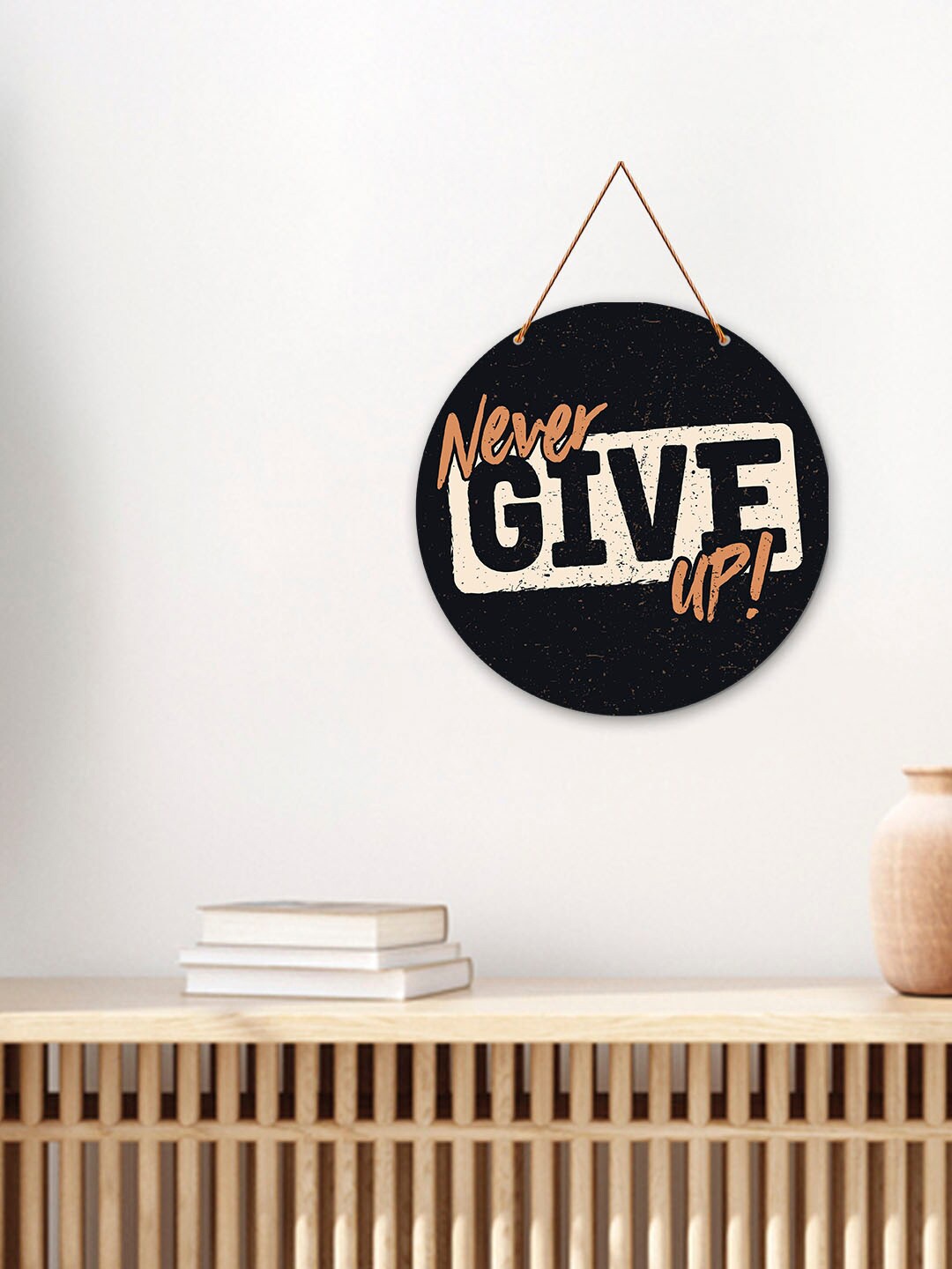 

ArtVibes Black & Brown Motivational Quotes Painted Round Wooden Wall Hanging