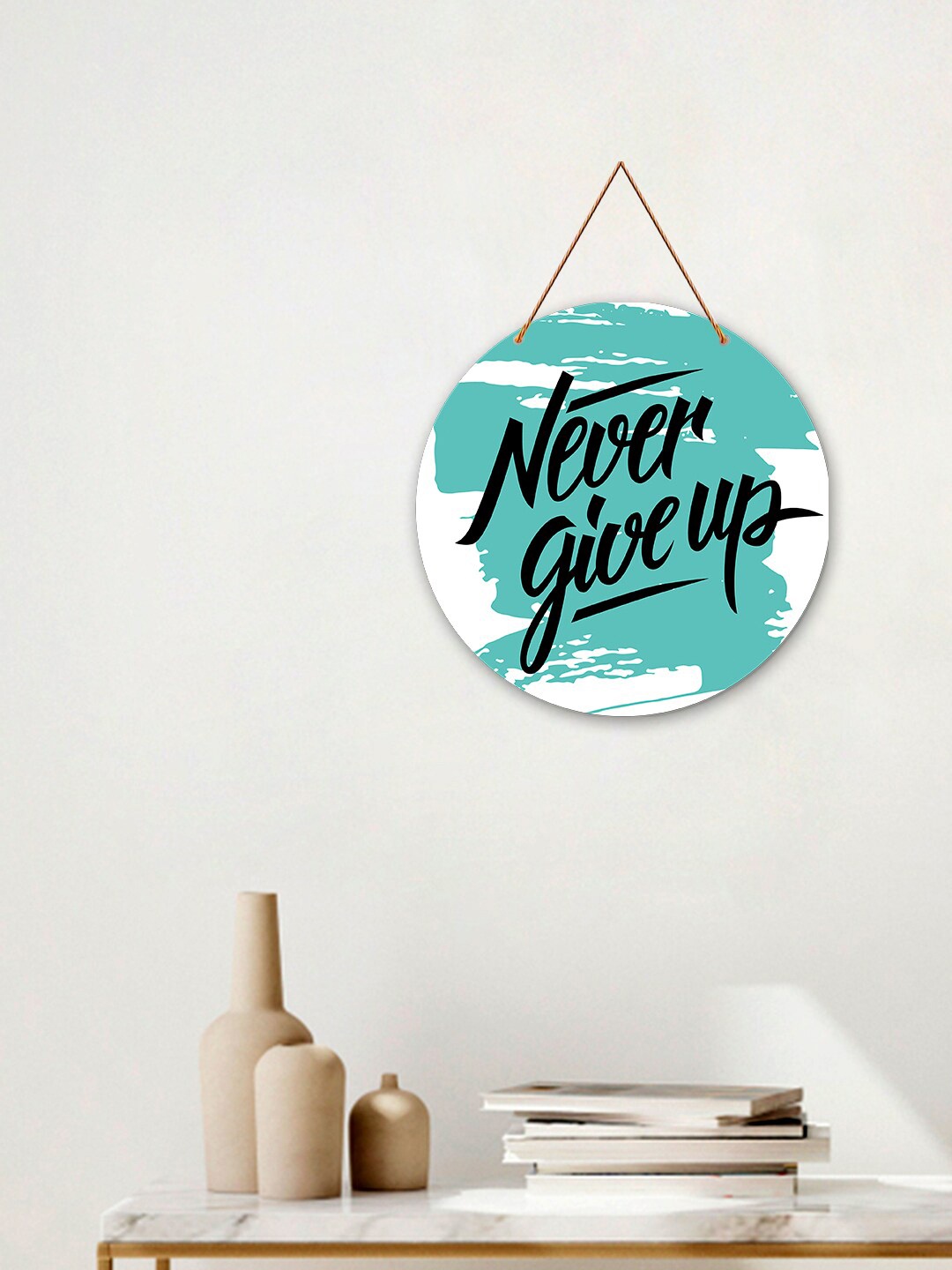 

ArtVibes Green & White Motivational Quotes Painted Round Wooden Wall Hanging
