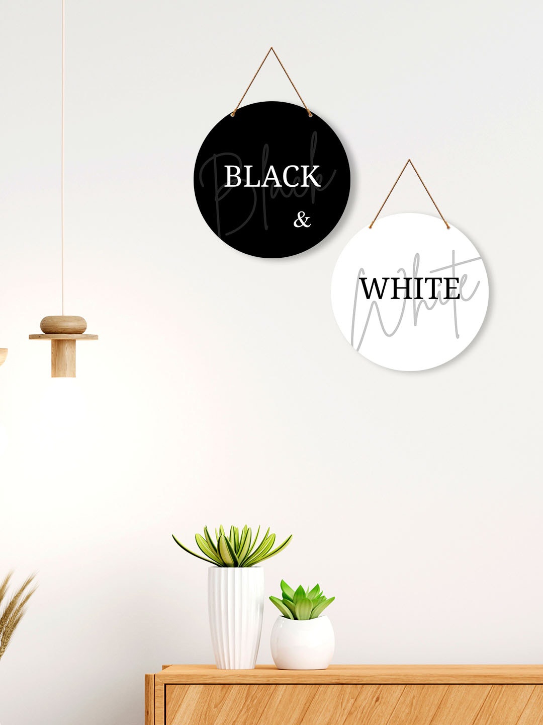 

ArtVibes Black & White 2 Pieces Art Decoration Painted Wooden Wall Hangings