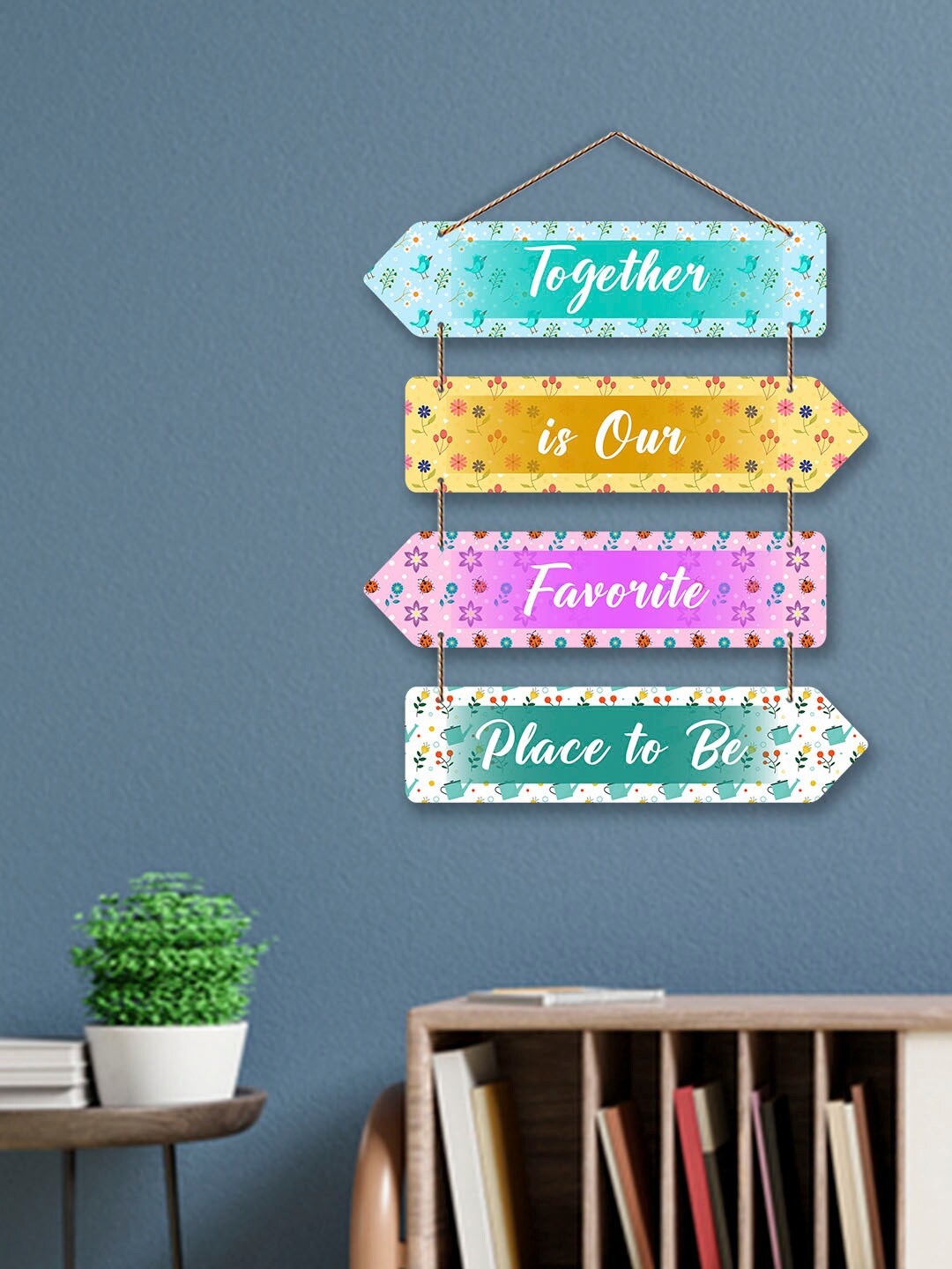 

ArtVibes Pink & Green Couple Quotes Painted Rectangle Wooden Wall Hanging