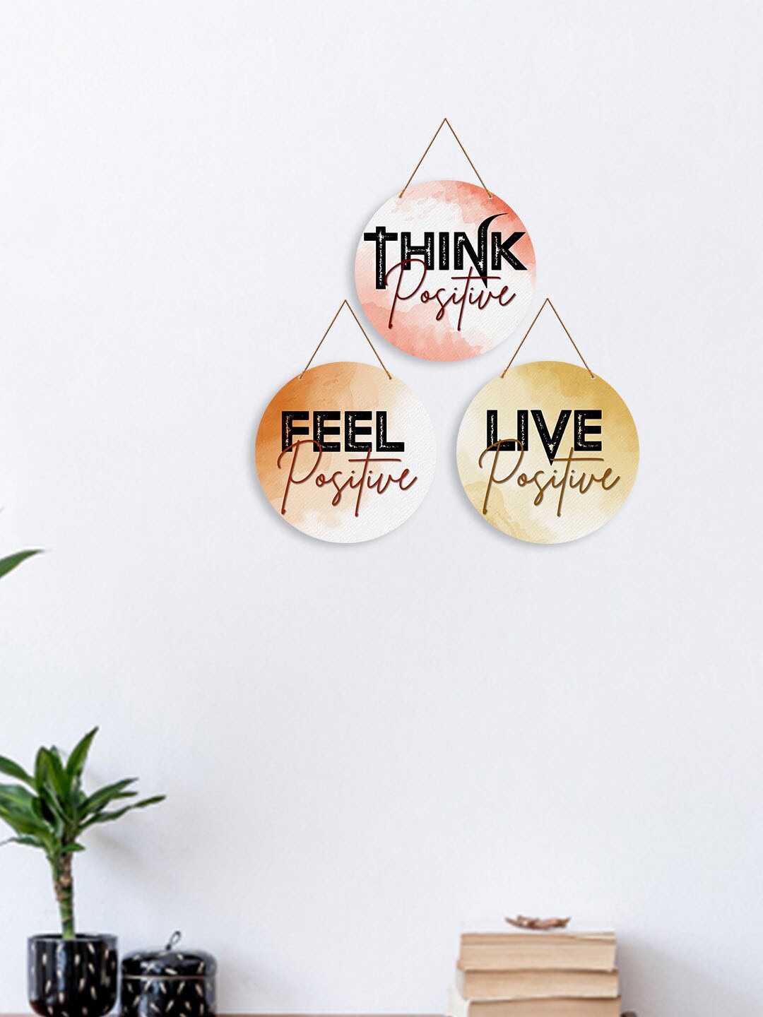 

ArtVibes Pink & Brown 3 Pieces Motivational Quote Painted Wooden Wall Hangings