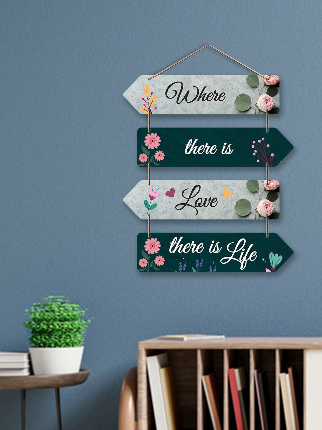 

ArtVibes Blue & Green Love Life Quotes Painted Rectangle Wooden Wall Hanging