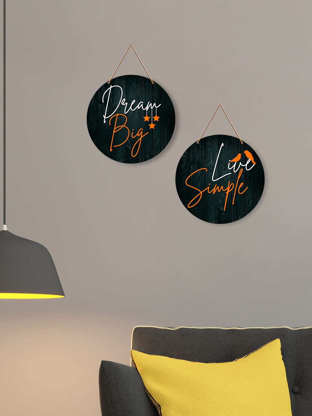 

ArtVibes Black & Orange 2 Pieces Dream Big Motivational Quote Painted Wooden Wall Hangings