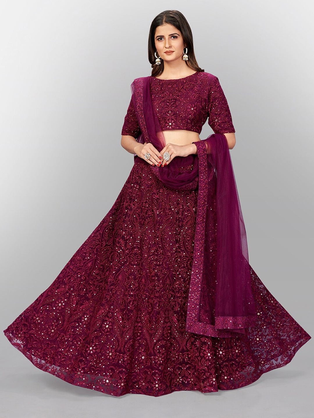 

FABPIXEL Embroidered Semi-Stitched Lehenga & Unstitched Blouse With Dupatta, Maroon