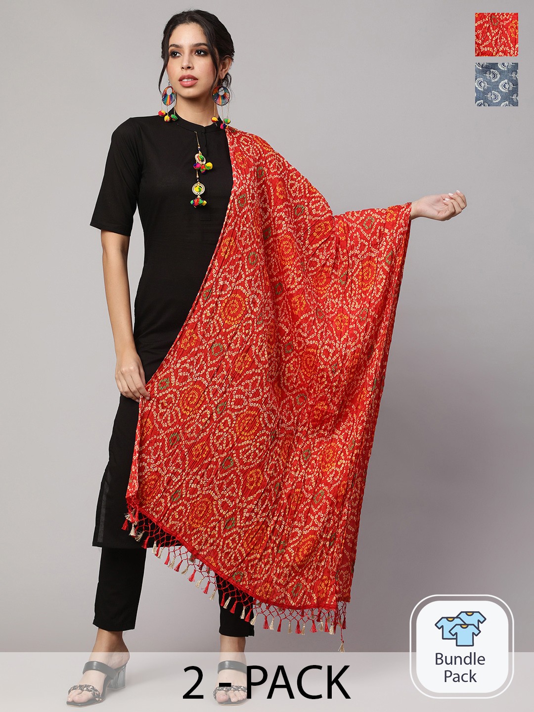 

Nayo Pack of 2 Printed Bandhani Dupatta, Grey