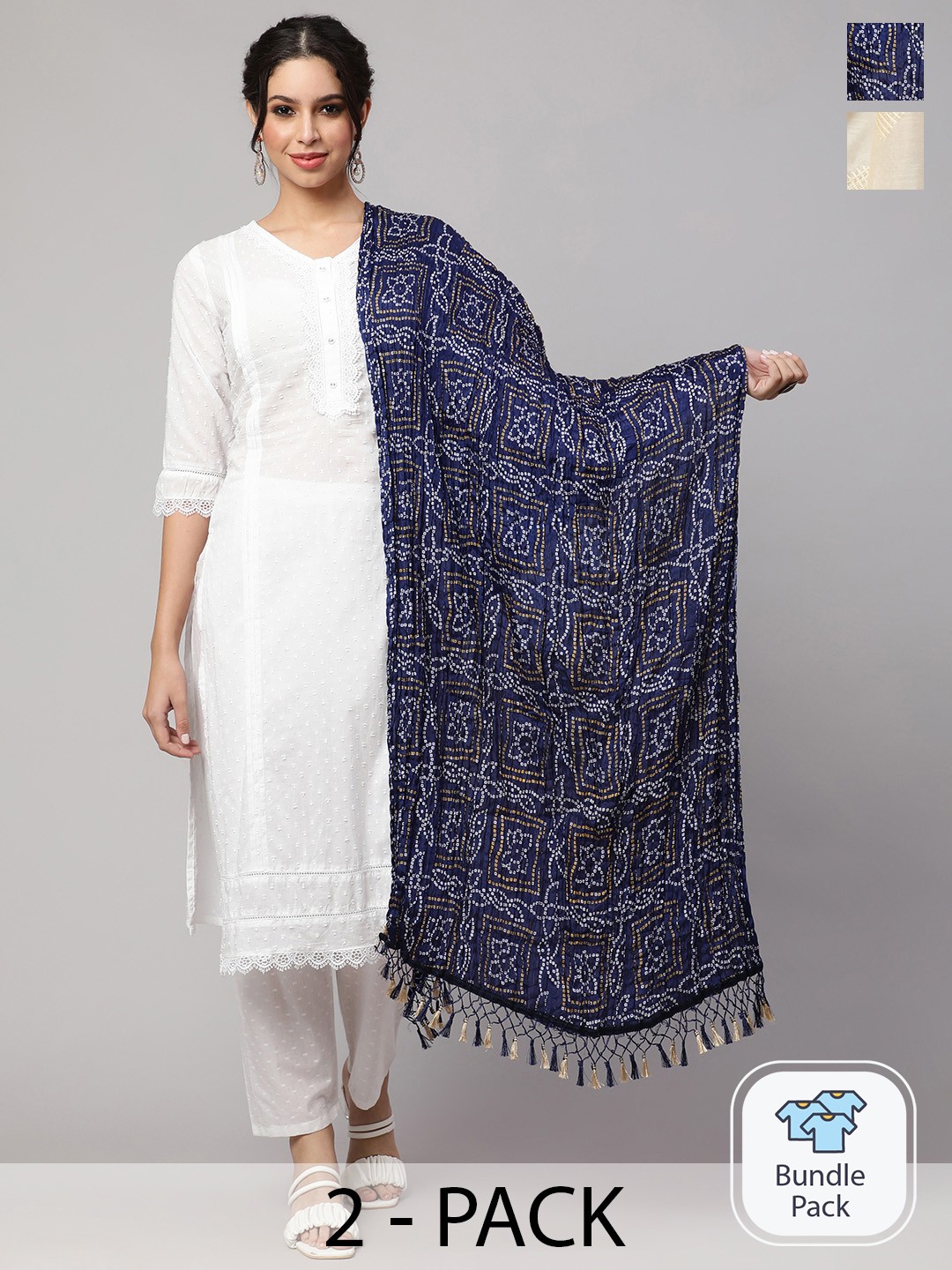 

Nayo Pack of 2 Bandhani Printed Dupatta, Blue