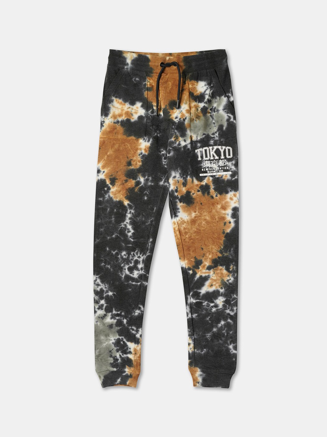 

R&B Boys Abstract Printed Relaxed Fit Mid-Rise Cotton Joggers, Black