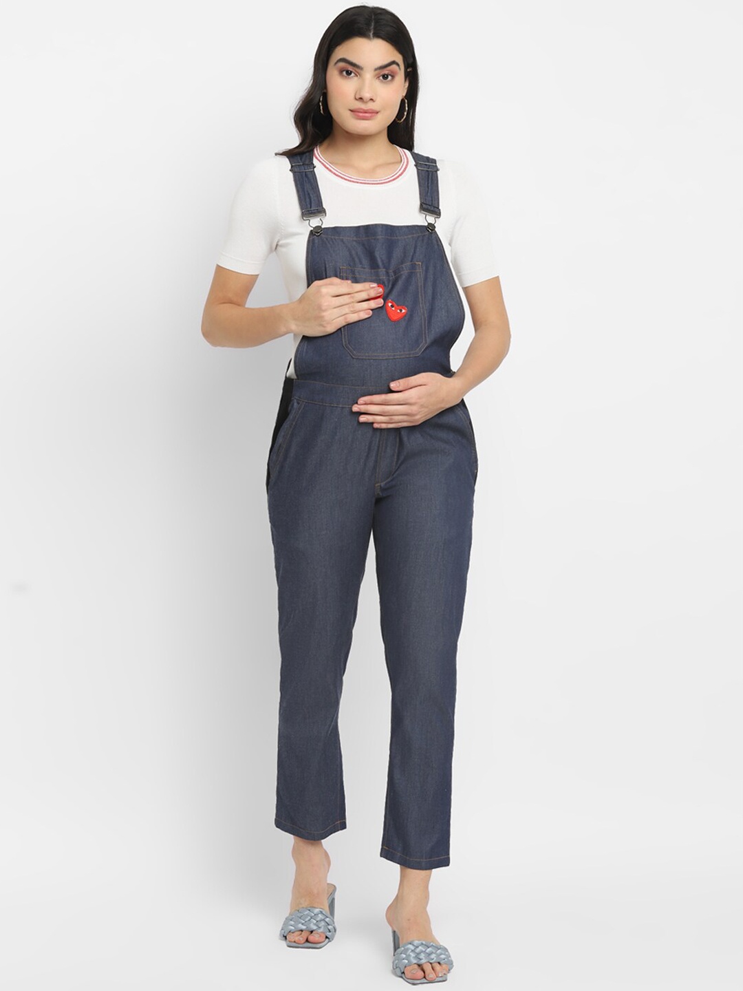 

Momsoon Maternity Pure Cotton Straight Leg Maternity Dungarees With Tshirt, Blue