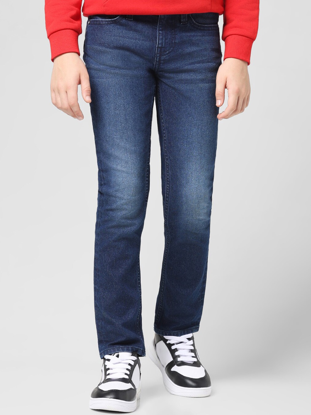 

Jack & Jones Junior Boys Clark Regular Fit Mid-Rise Heavy Fade Cotton Stretchable Jeans, Blue