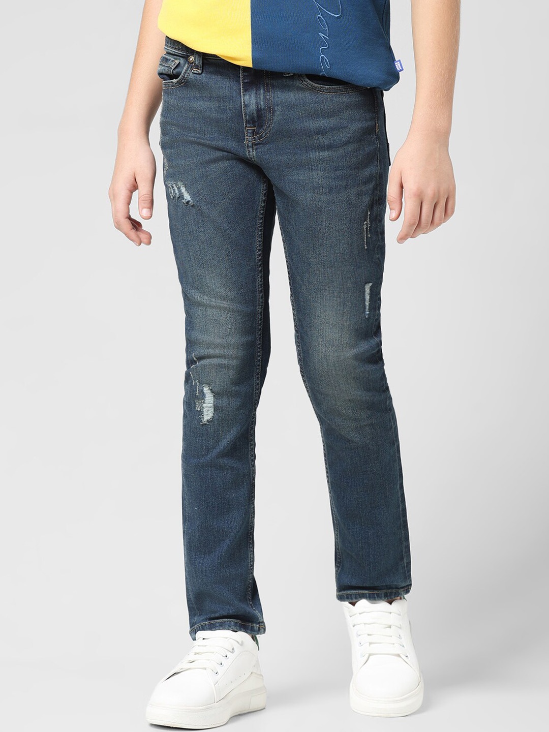 

Jack & Jones Junior Boys Clark Heavy Fade Mildly Distressed Stretchable Jeans, Blue