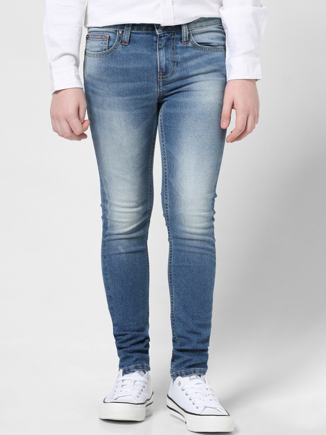 

Jack & Jones Junior Boys Slim Fit Heavy Fade Clean Look Stretchable Jeans, Blue