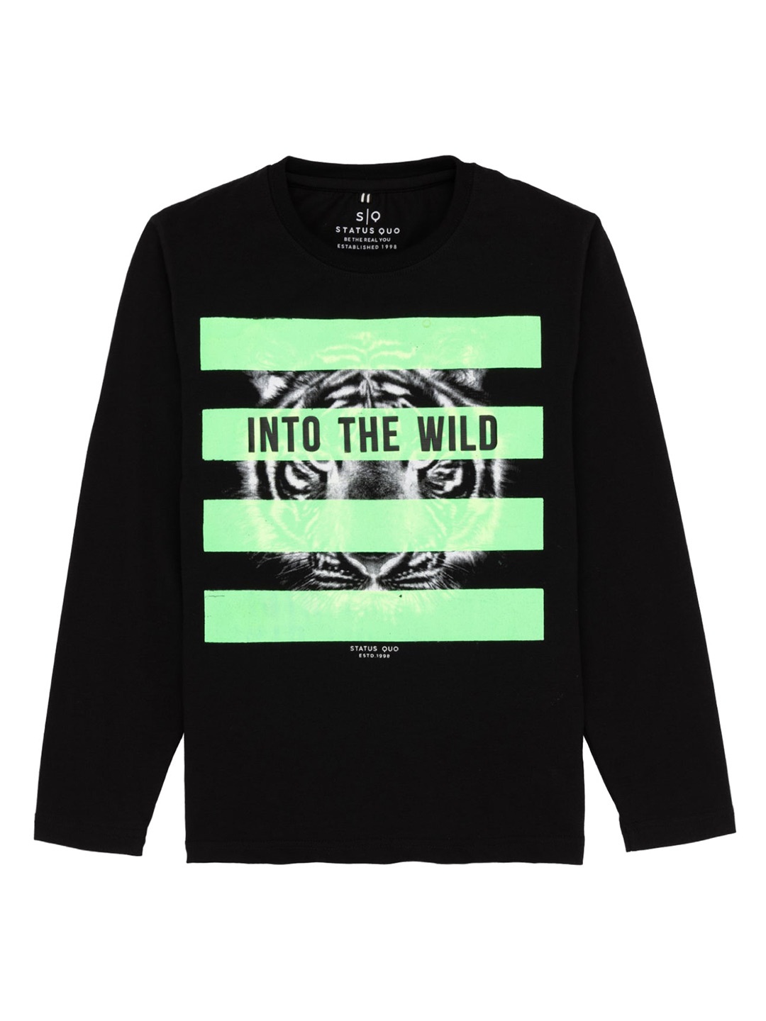 

Status Quo Boys Graphic Printed Round Neck Cotton T-shirt, Black