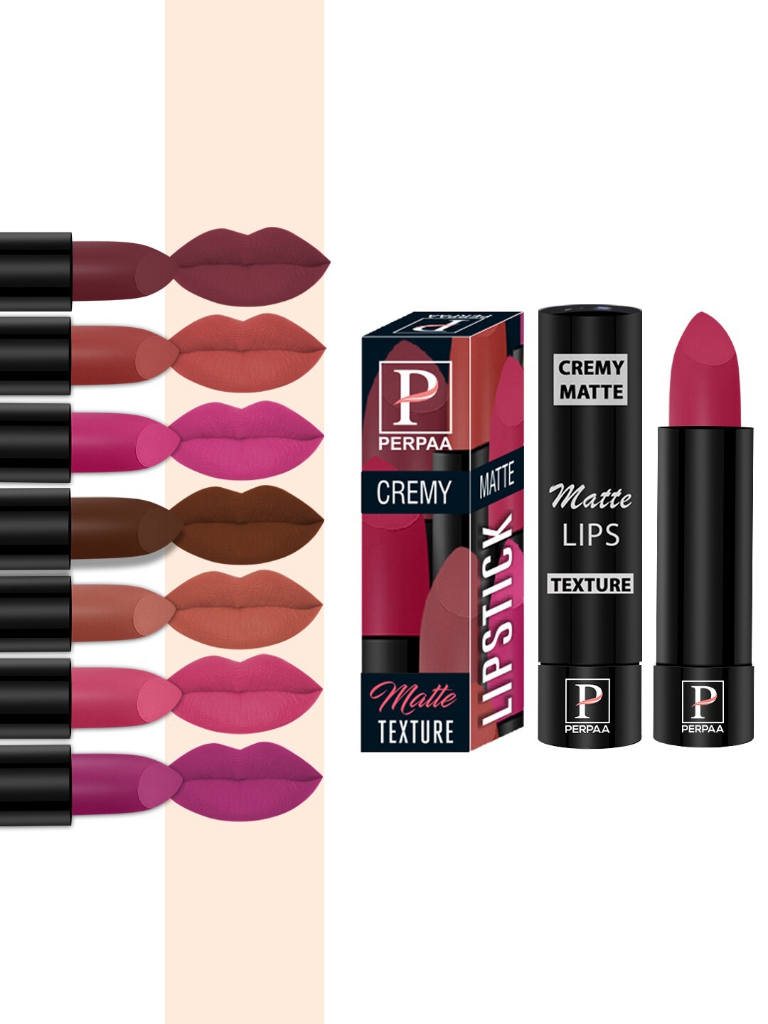 

PERPAA Set of 8 Long Lasting Smooth Texture Smudgeproof Cremy Matte Lipstick - 3.5 g each, Multi