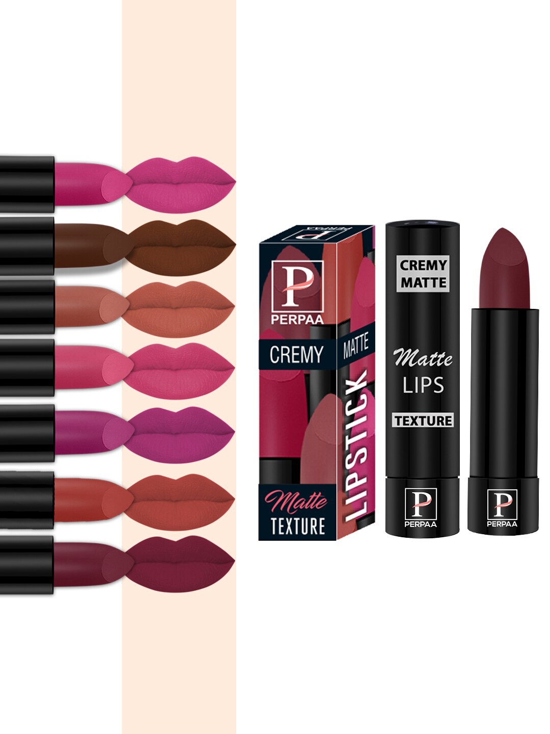 

PERPAA Set of 8 Long Lasting Smooth Texture Smudgeproof Cremy Matte Lipstick - 3.5 g each, Multi