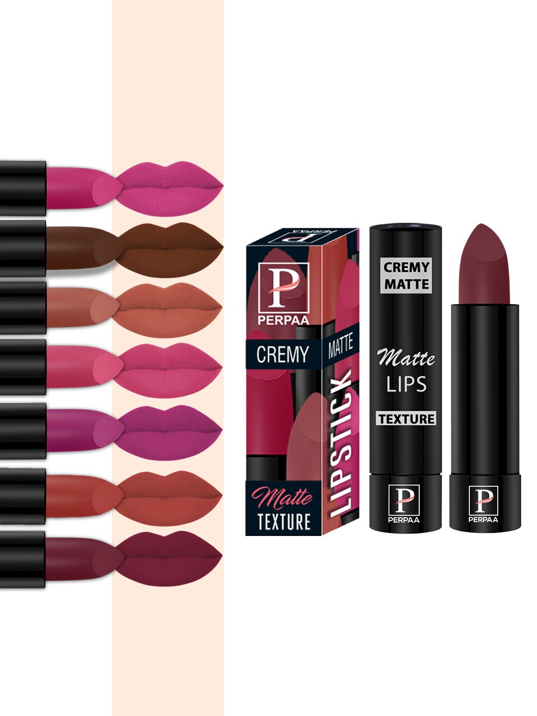 

PERPAA Set of 8 Long Lasting Smooth Texture Smudgeproof Cremy Matte Lipstick - 3.5 g each, Multi