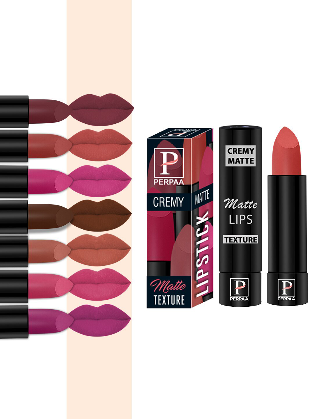 

PERPAA Set of 8 Long Lasting Smooth Texture Smudgeproof Cremy Matte Lipstick - 3.5 g each, Multi