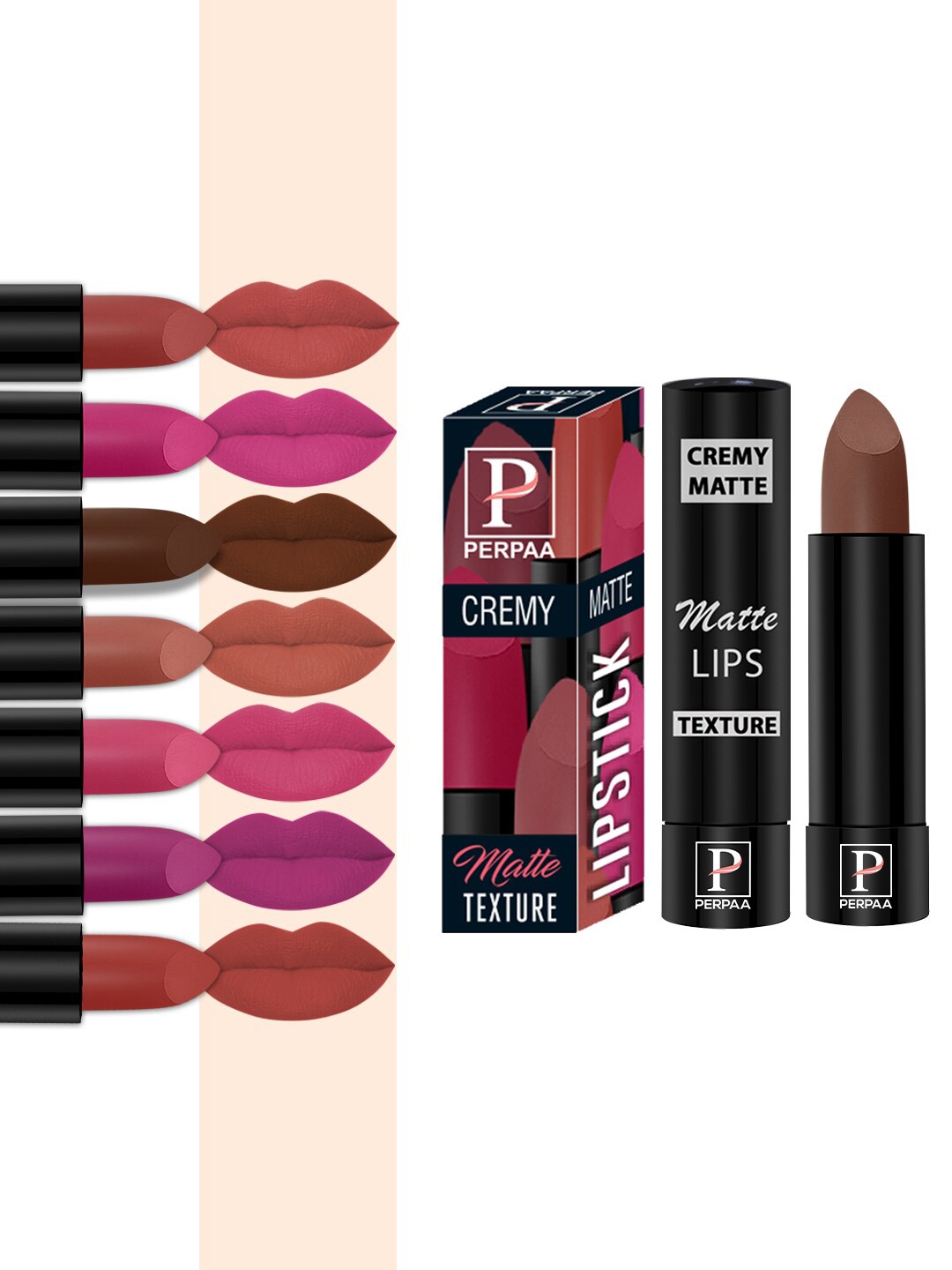 

PERPAA Set of 8 Long Lasting Smooth Texture Smudgeproof Cremy Matte Lipstick - 3.5 g each, Multi