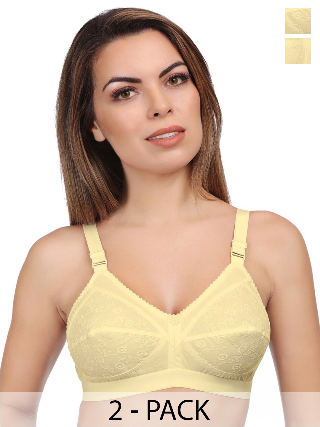 

Eve's Beauty Pack Of 2 Self design Full Coverage Non Padded Minimizer Bra With Side Shaper, Cream